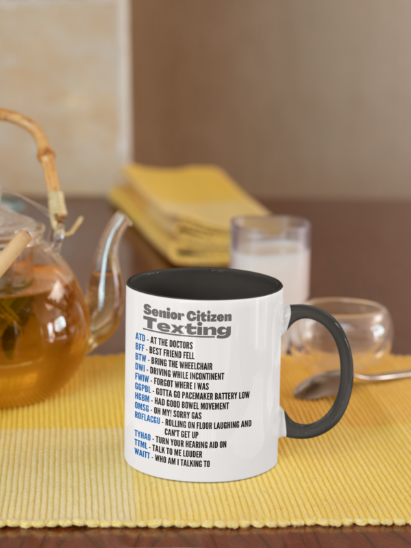 "Senior Citizens Texting"-11oz Coffee Mug In A Choice Of 6 Colors. - Image 2