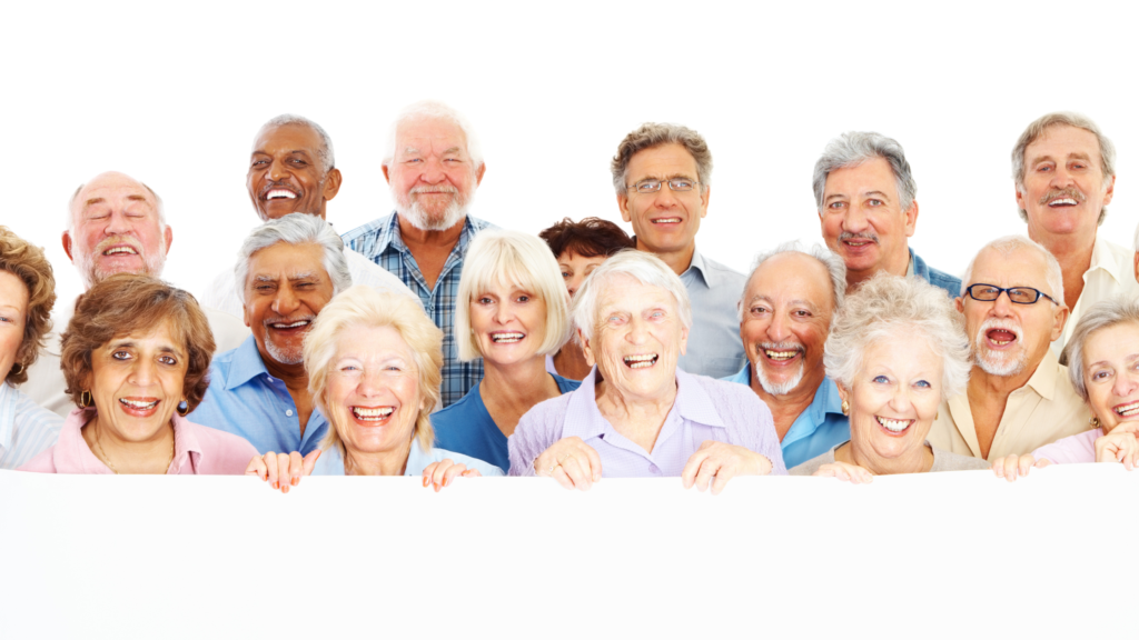 Group of elderly people looking at the camera and smiling